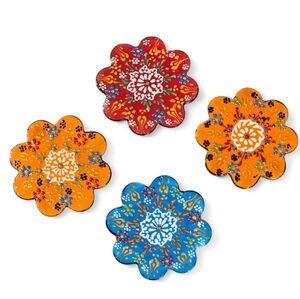 Floral Turkish Ceramic Tile Coaster Set of Four (4)